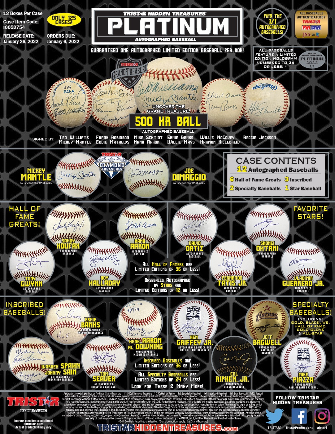 2022 Tristar Hidden Treasures Platinum Autographed Baseballs
