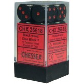 Chessex: Opaque 16Mm D6 Black/Red Dice Block