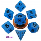 FanRoll: 7CT 10mm Mini Glow-in-the-Dark Blue Polyhedral Dice Set
